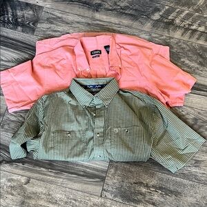 Chaps men’s Coral size xl and wrangler Olive size L Button Down Shirts